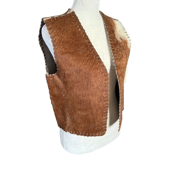 Ralph Lauren Sport vintage leather vest with a natural hair on cowhide size M - Picture 2 of 12